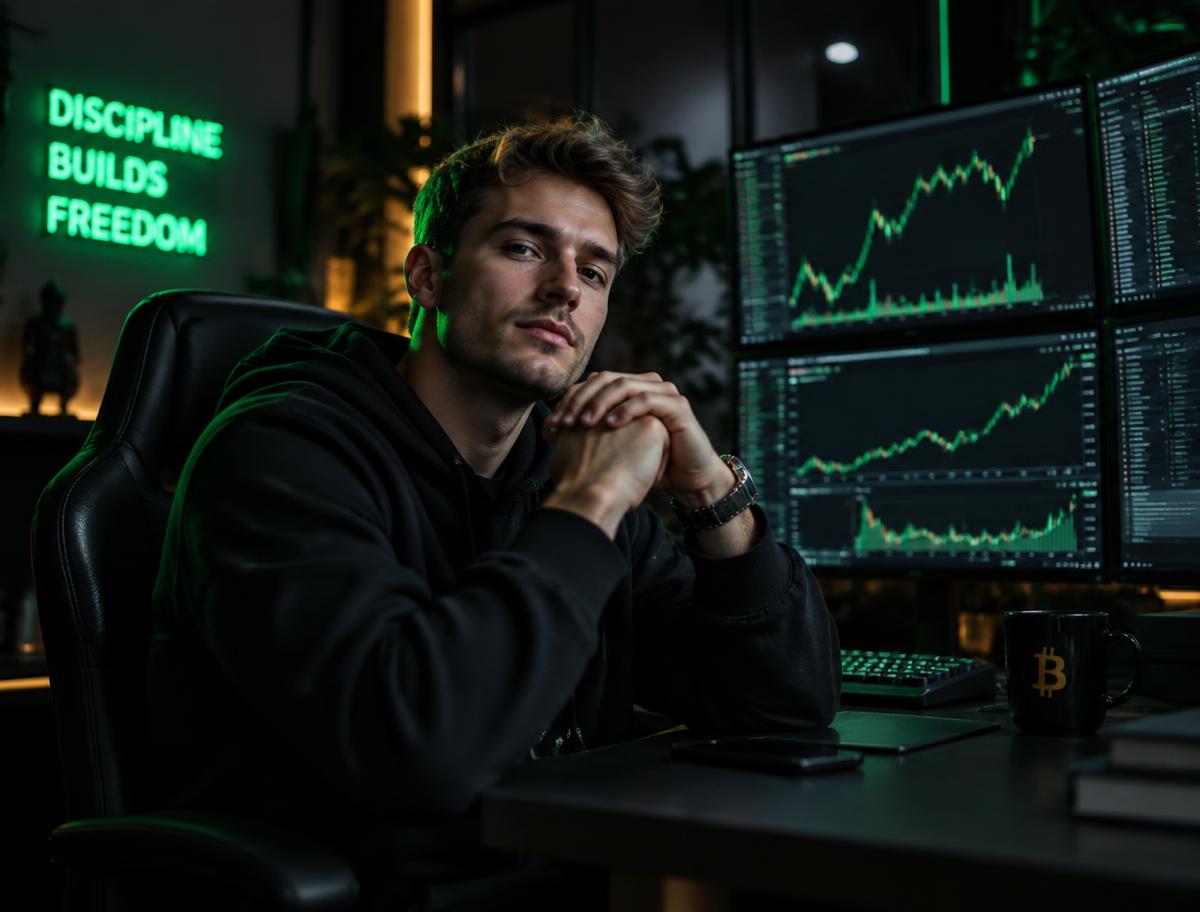 Crypto trader reviewing charts on a WenCrypto funded account